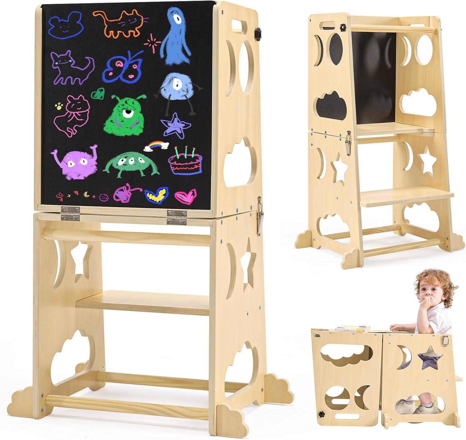Toddler Learning Tower - Opvouwbare keukentoren voor peuters, baby Montessori