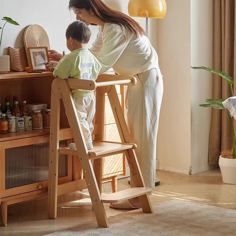 Toddler Learning Tower - 3-hoogte houten trapladder voor kinderen, opvouwbare