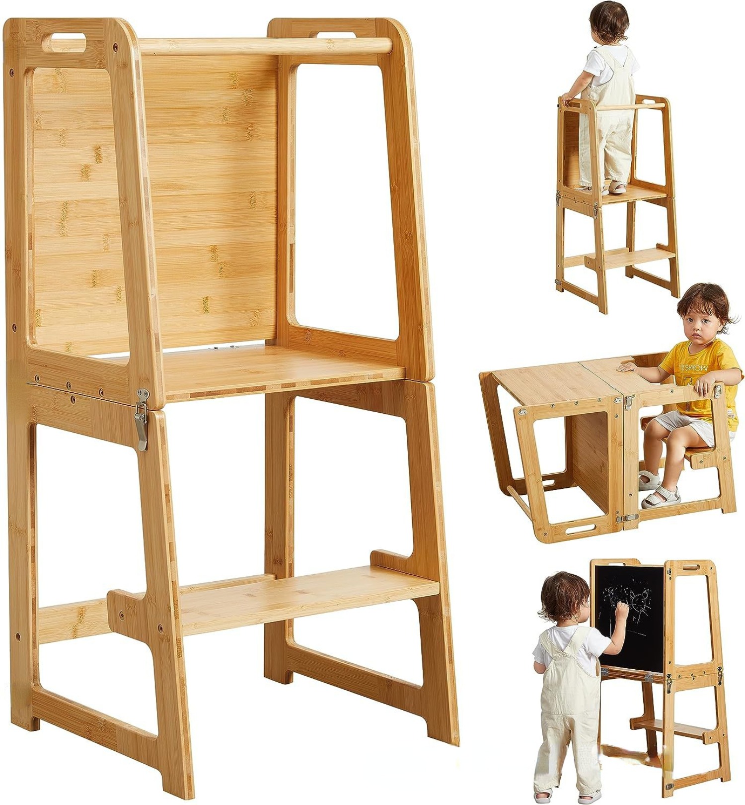 Toddler Learning Tower - Opvouwbare peuterkeukentoren, baby Montessori keukenhulp met