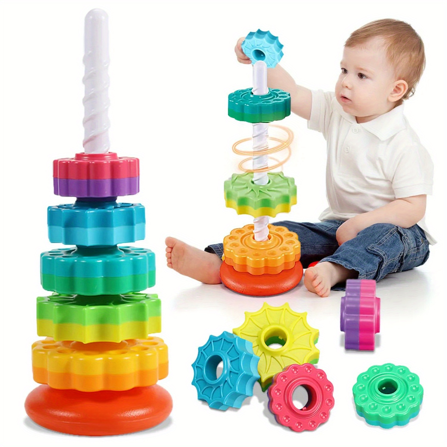 Toddler Learning Tower - Roterende Rainbow Tower Stack & Unstack